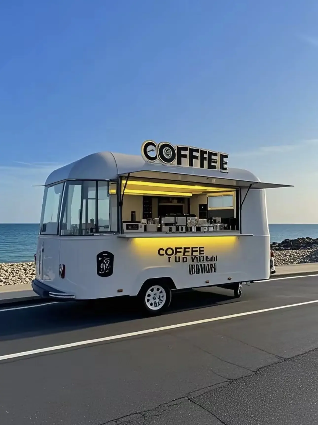 White coffee trailer style near seaside
